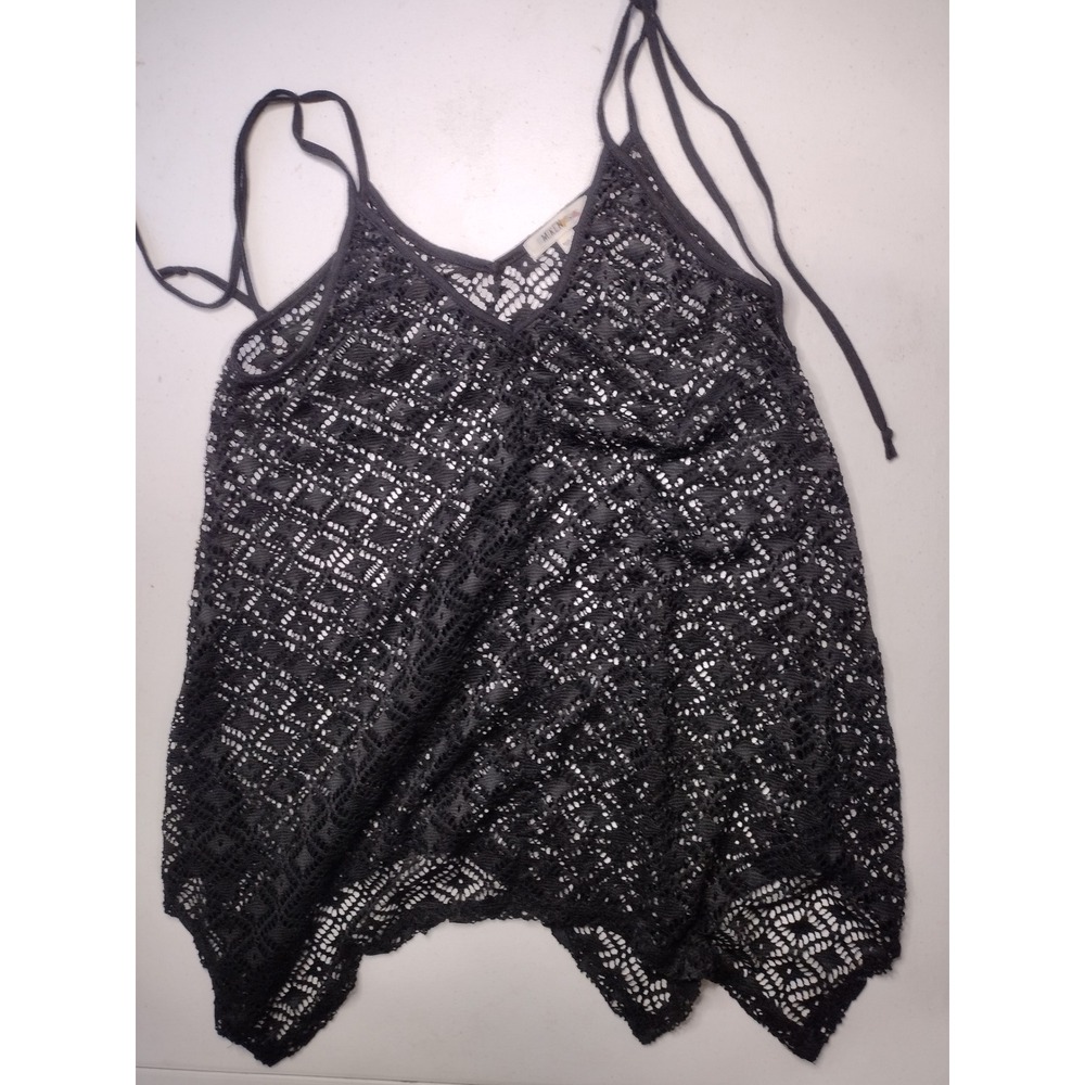 Miken Swim‎ Black Crochet Lace Handkerchief Hem Swim Cover Up Top Womens Medium